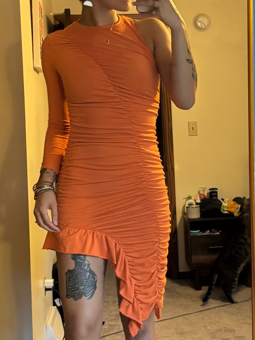 Orange fitted asymmetrical dress